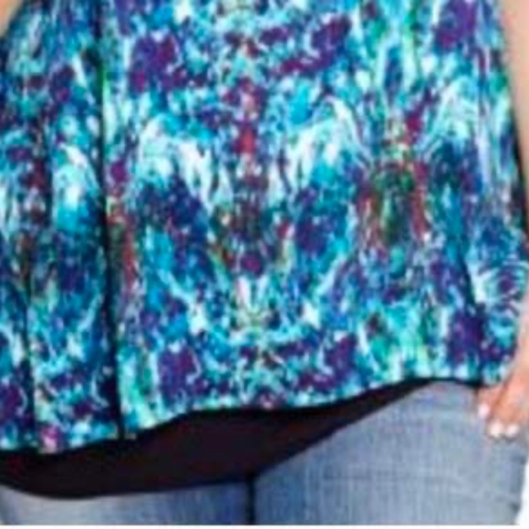 TOP, SLEEVELESS, PURPLE MULTI, SZ 24, DEEP SCOOP NECK, BUILT IN CAMISOLE, MICHEL - Picture 4 of 14